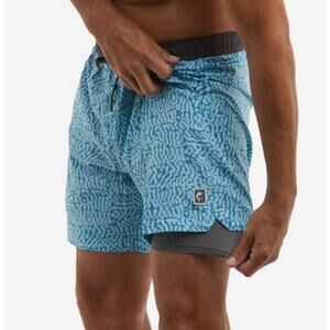 Pelagic Tahiti Blue Leiday Elastic Waist Lined Mack Shorts 17" Youth Size 27